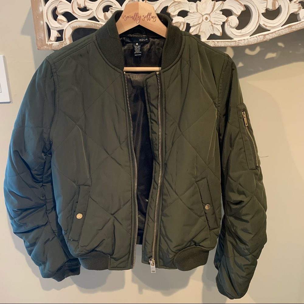 Army green aqua bomber jacket